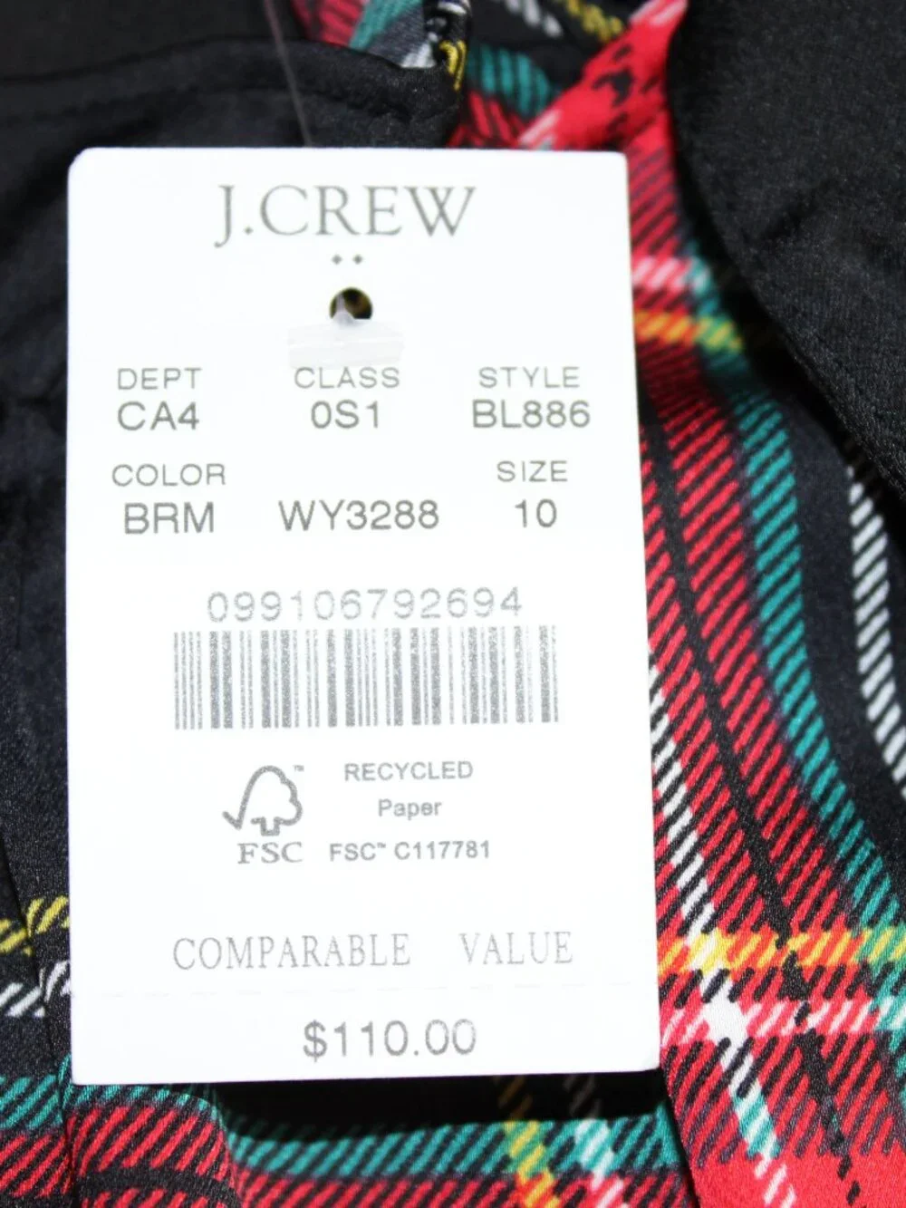 NWT J.Crew Tartan Plaid Sleeveless Midi Dress with Bow-Neck Tie